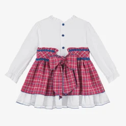 Miranda Dresses*Girls White & Pink Check Dress