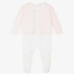 Emile et Rose Babysuits*Girls White & Pink Cotton Babygrow Set