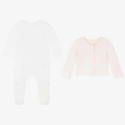 Emile et Rose Babysuits*Girls White & Pink Cotton Babygrow Set