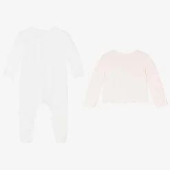 Emile et Rose Babysuits*Girls White & Pink Cotton Babygrow Set