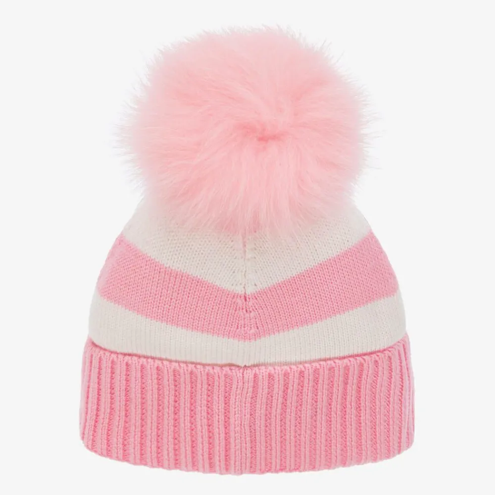 Monnalisa Hats*Girls White & Pink Knitted Beanie Hat