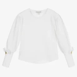 Angels Face Tops*Girls White Bow Sleeve Top