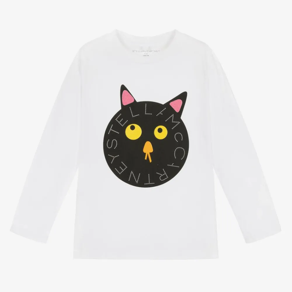 Stella McCartney Kids Tops*Girls White Cotton Cat Top
