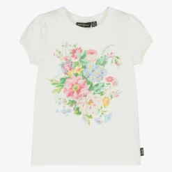 Rock Your Baby Tops*Girls White Cotton Floral T-Shirt
