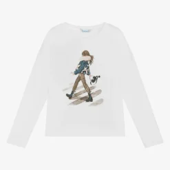 Mayoral Tops*Girls White Cotton Girl Graphic Top