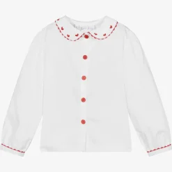 Rachel Riley Tops*Girls White Cotton Heart Blouse Ivory