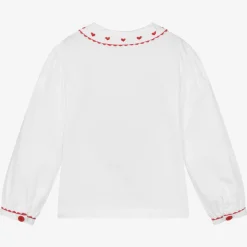 Rachel Riley Tops*Girls White Cotton Heart Blouse Ivory
