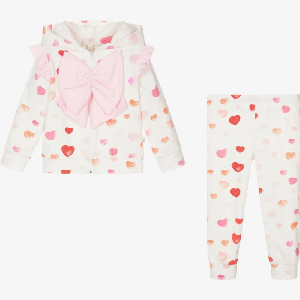 Caramelo Kids Tracksuits*Girls White Cotton Heart Print Tracksuit