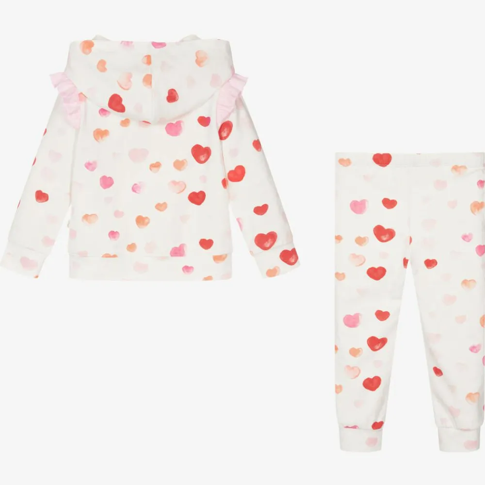 Caramelo Kids Tracksuits*Girls White Cotton Heart Print Tracksuit