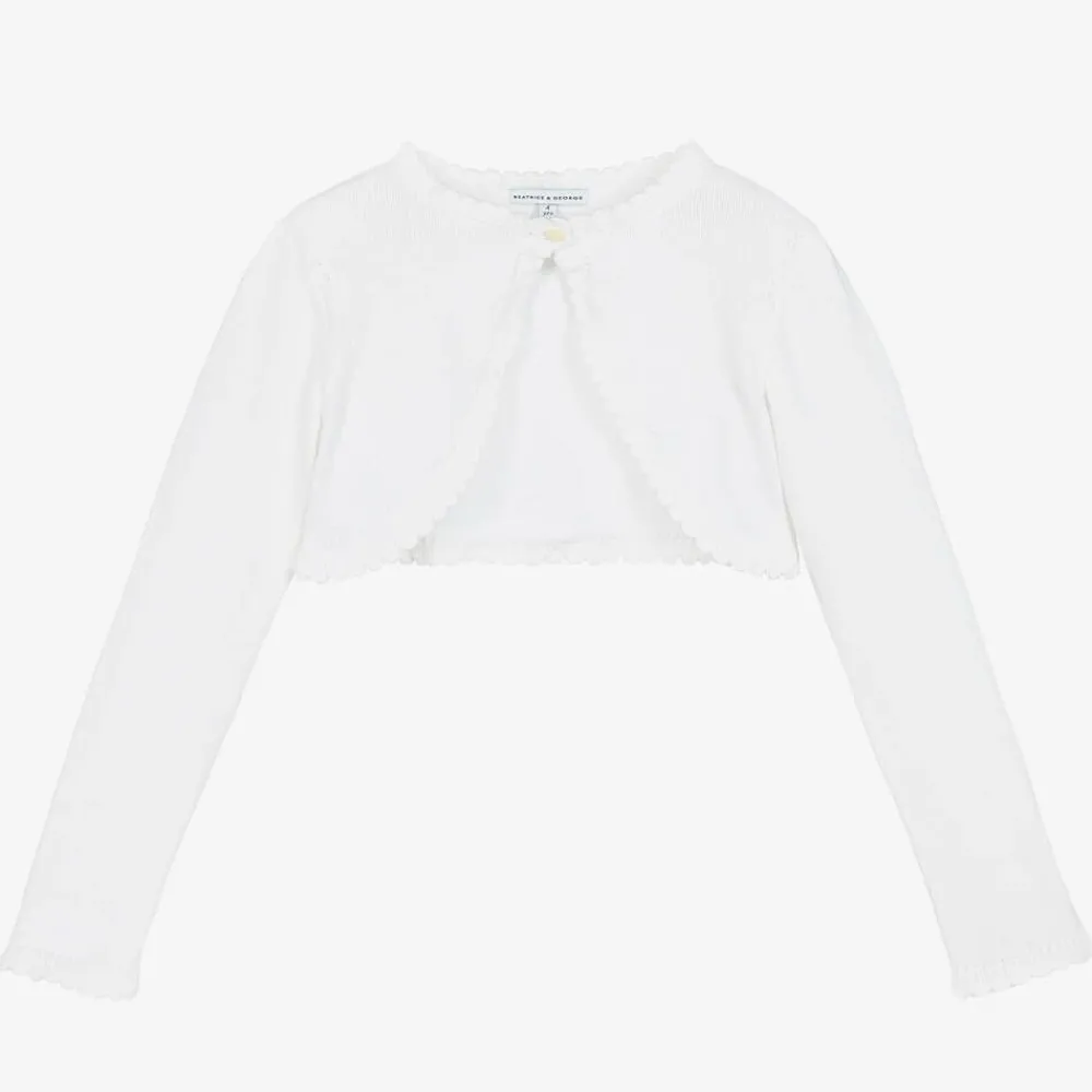 Beatrice amp; George Tops*Girls White Cotton Knit Bolero Cardigan