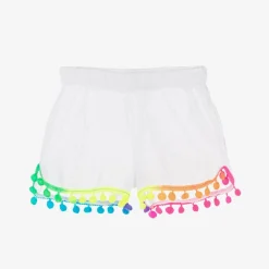 Selini Action Shorts*Girls White Cotton Pom-Pom Shorts