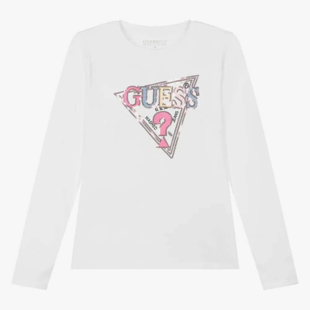 Guess Tops*Girls White Cotton Sequin Top