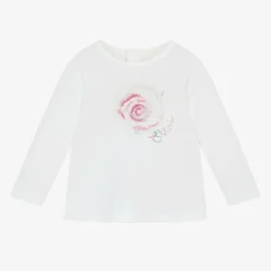 Chloé Tops*Girls White Cotton Spiral Print Top
