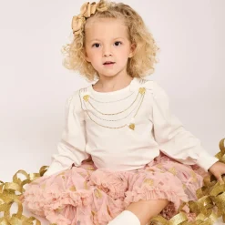 Angels Face Tops*Girls White Cotton Studded Necklace Top Snowdrop