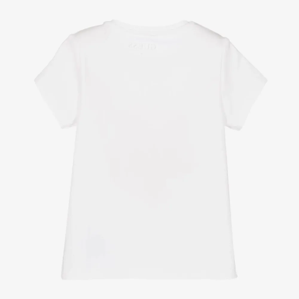 Guess Tops*Girls White Cotton Teddy Bear T-Shirt