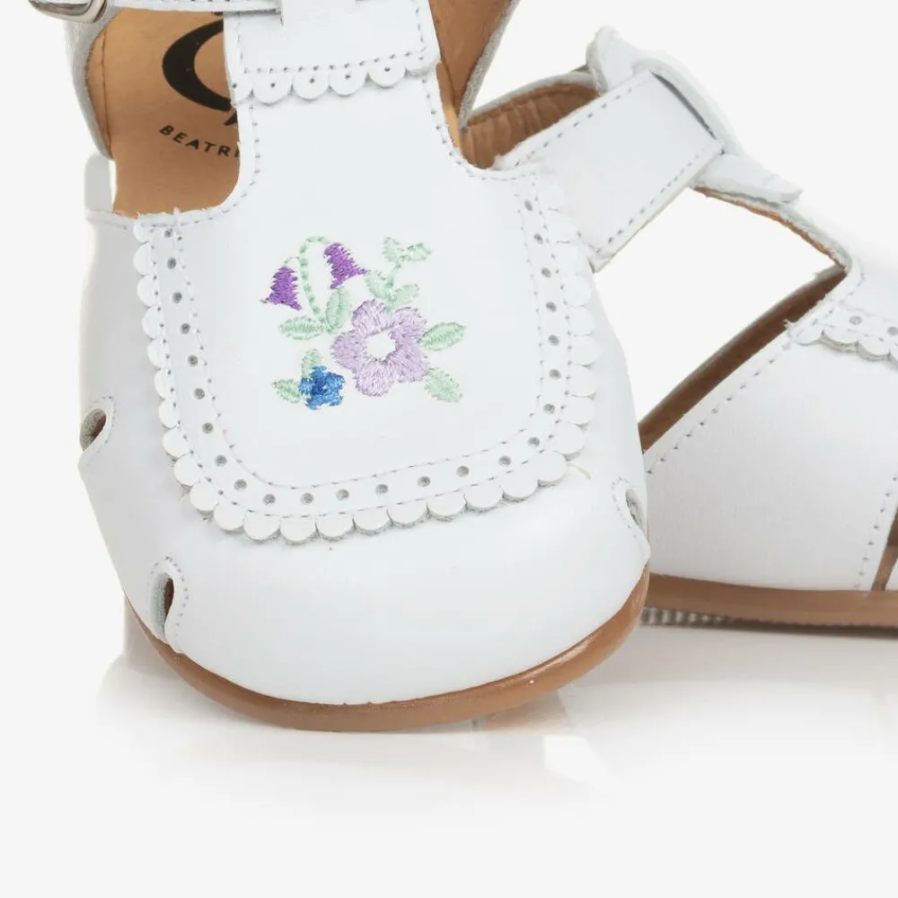 Beatrice amp; George Traditional Shoes|Bar Shoes*Girls White Embroidered Floral Leather Shoes