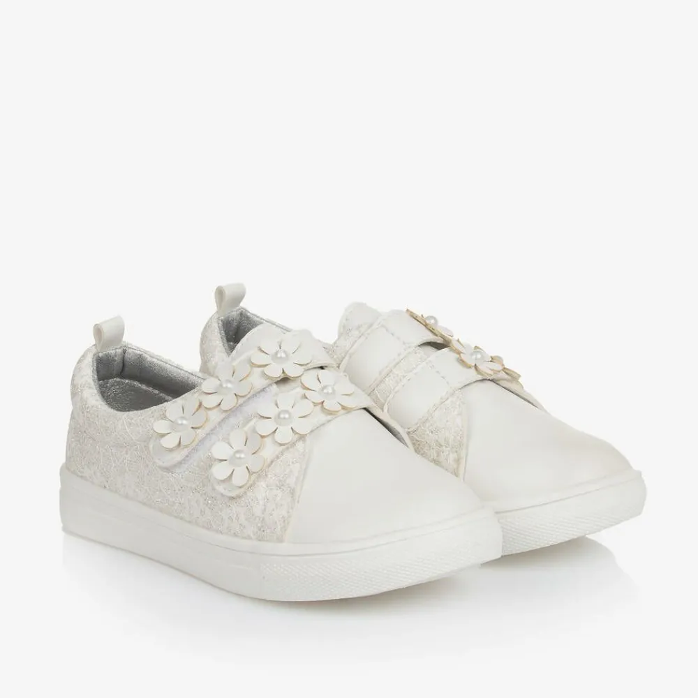 Sevva Trainers|Trainers*Girls White Faux Leather & Lace Trainers