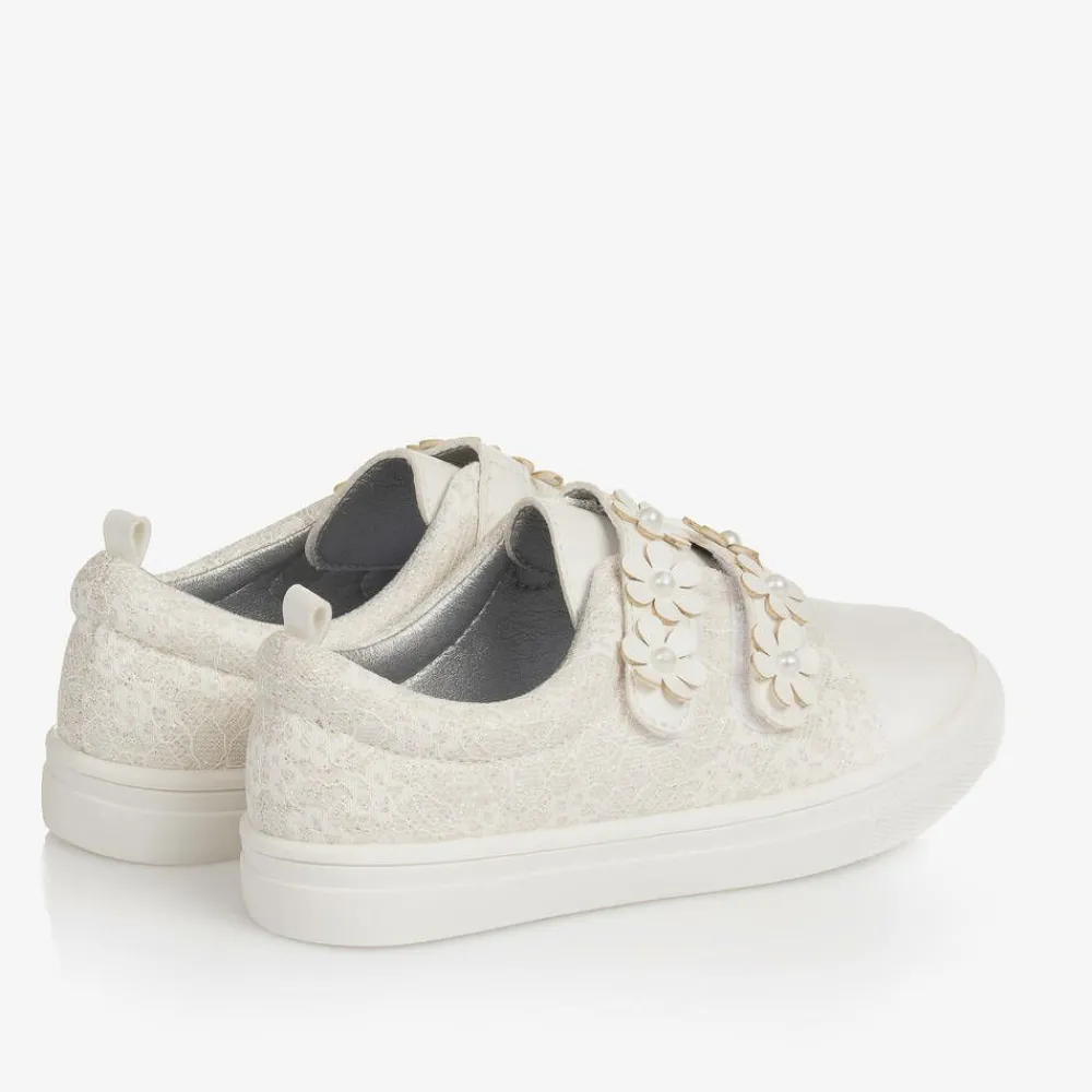 Sevva Trainers|Trainers*Girls White Faux Leather & Lace Trainers