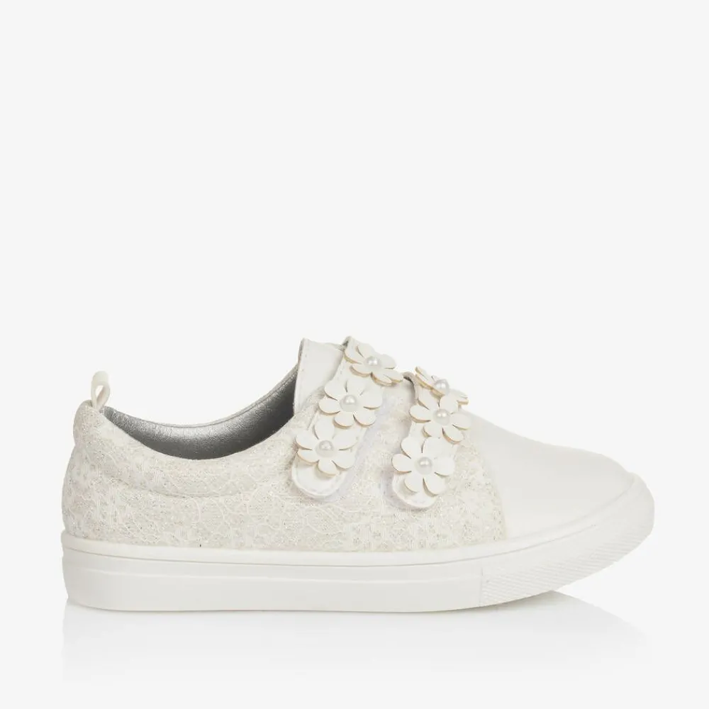 Sevva Trainers|Trainers*Girls White Faux Leather & Lace Trainers