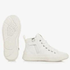 Geox Trainers*Girls White Faux Leather Quilted Trainers