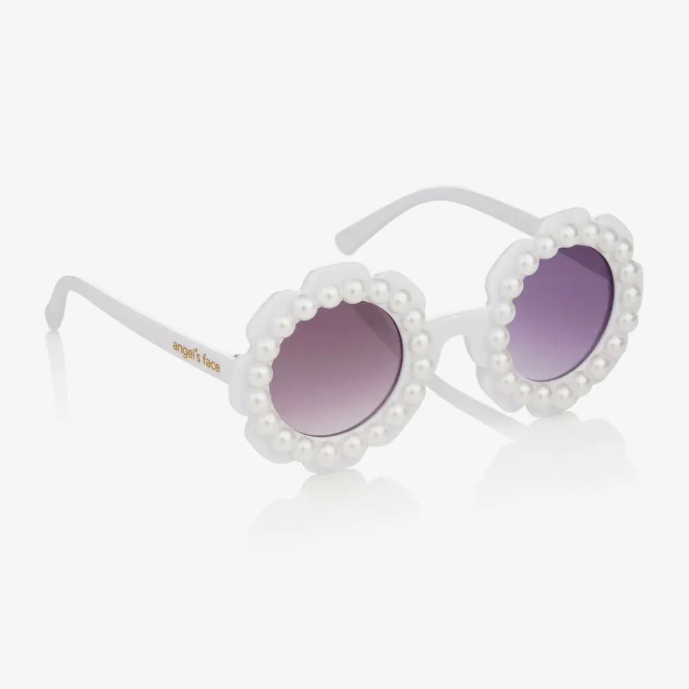Angels Face Clothing Accessories*Girls White Floral Pearl Sunglasses