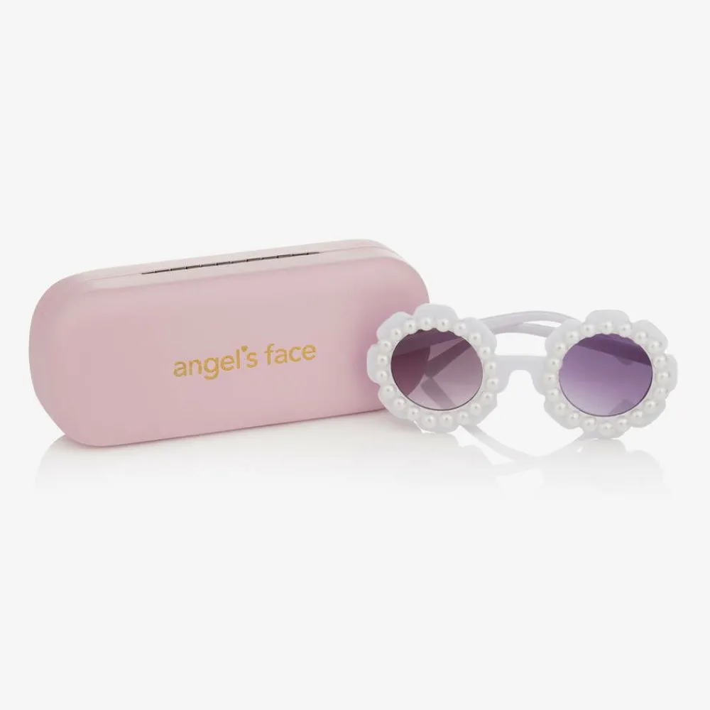 Angels Face Clothing Accessories*Girls White Floral Pearl Sunglasses