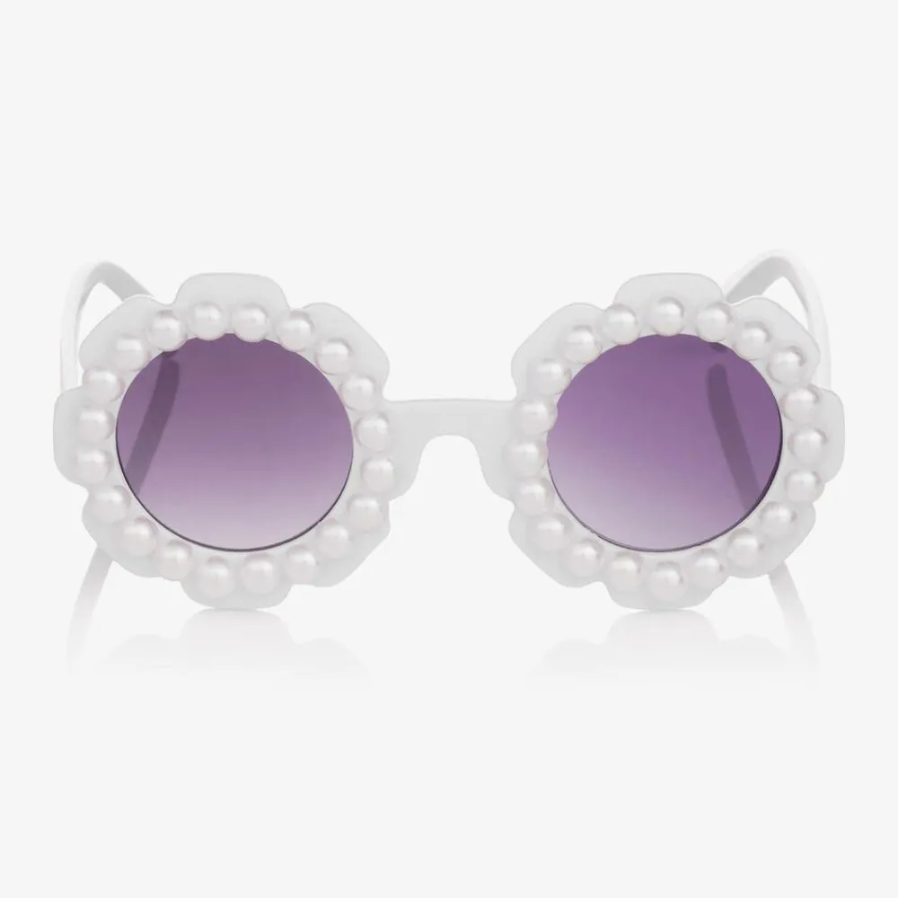 Angels Face Clothing Accessories*Girls White Floral Pearl Sunglasses