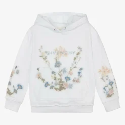 Givenchy Tops*Girls White Flower Print Cotton Hoodie