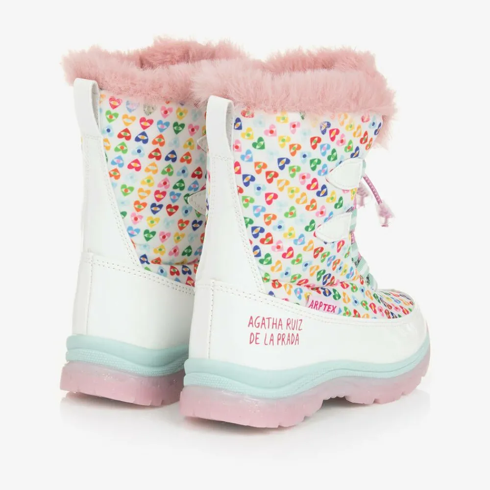 Agatha Ruiz de la Prada Snow Boots|Snow Boots*Girls White Heart Print Snow Boots