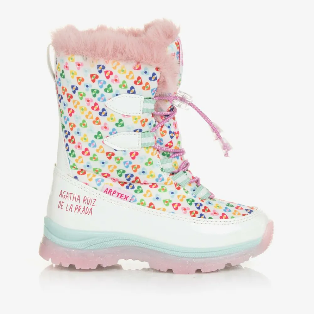 Agatha Ruiz de la Prada Snow Boots|Snow Boots*Girls White Heart Print Snow Boots