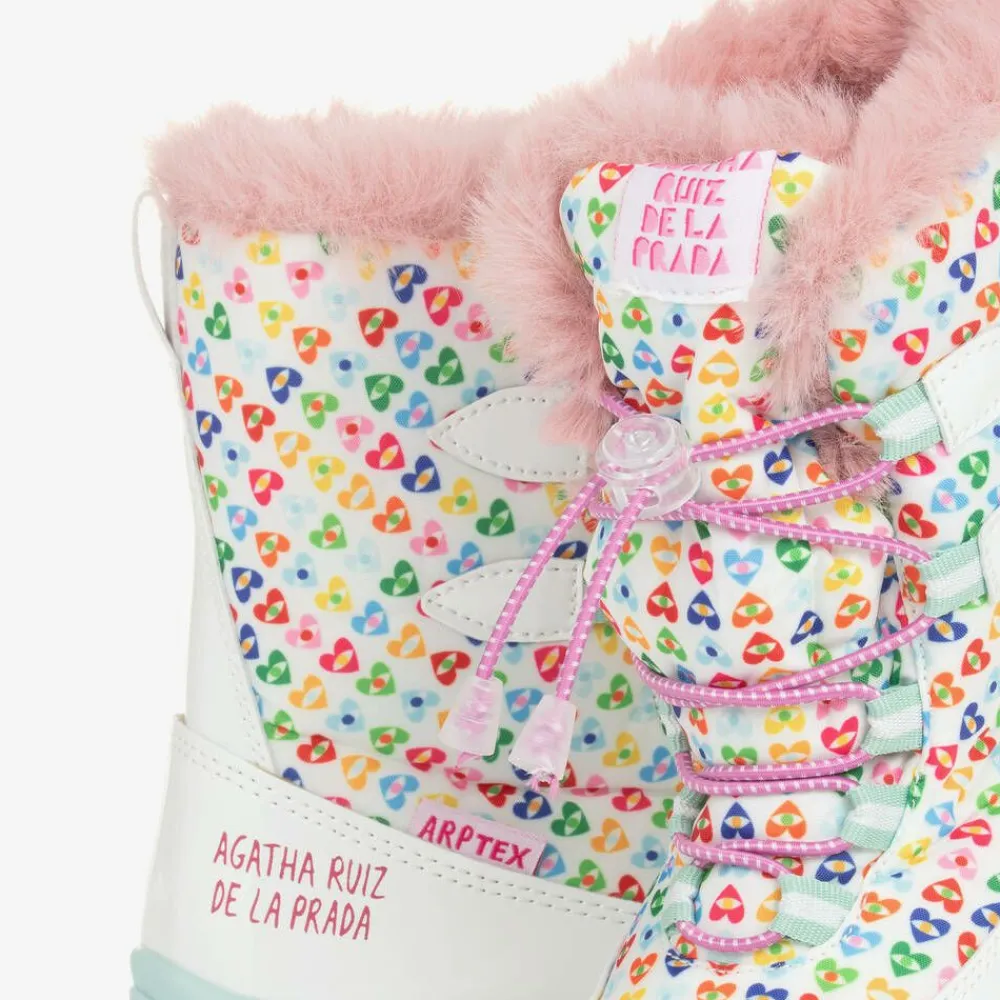 Agatha Ruiz de la Prada Snow Boots|Snow Boots*Girls White Heart Print Snow Boots