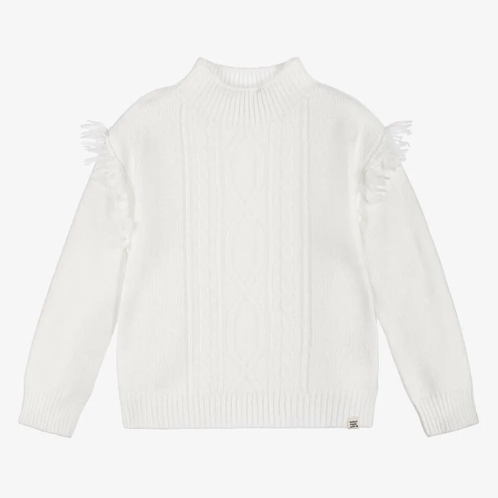 Boboli Tops*Girls White Knitted Cable Jumper