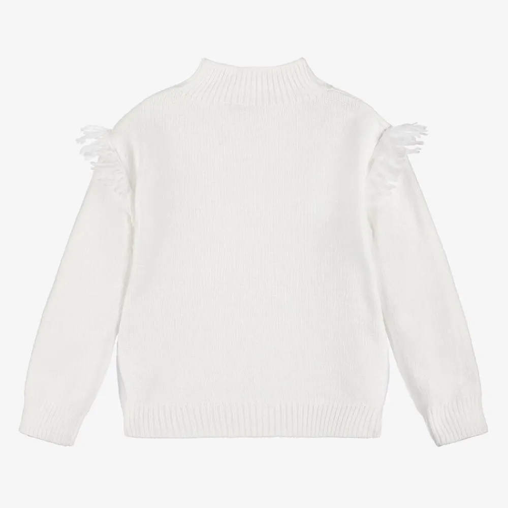 Boboli Tops*Girls White Knitted Cable Jumper