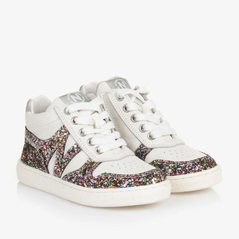 Naturino Trainers|Trainers*Girls White Leather & Glitter Trainers