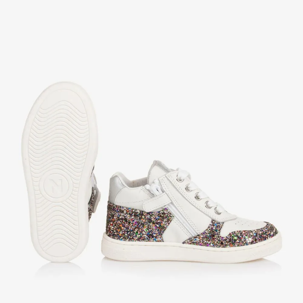 Naturino Trainers|Trainers*Girls White Leather & Glitter Trainers