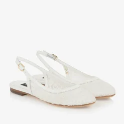 Dolce amp; Gabbana Pumps & Ballerinas|Pumps & Ballerinas*Girls White Leather & Mesh Slingback Pumps