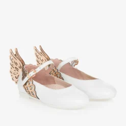Sophia Webster Mini Bar Shoes*Girls White Leather Butterfly Pumps