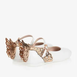 Sophia Webster Mini Bar Shoes*Girls White Leather Butterfly Pumps