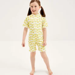 Mitty James Swimwear*Girls White Lemon Sun Suit (UPF 50+)