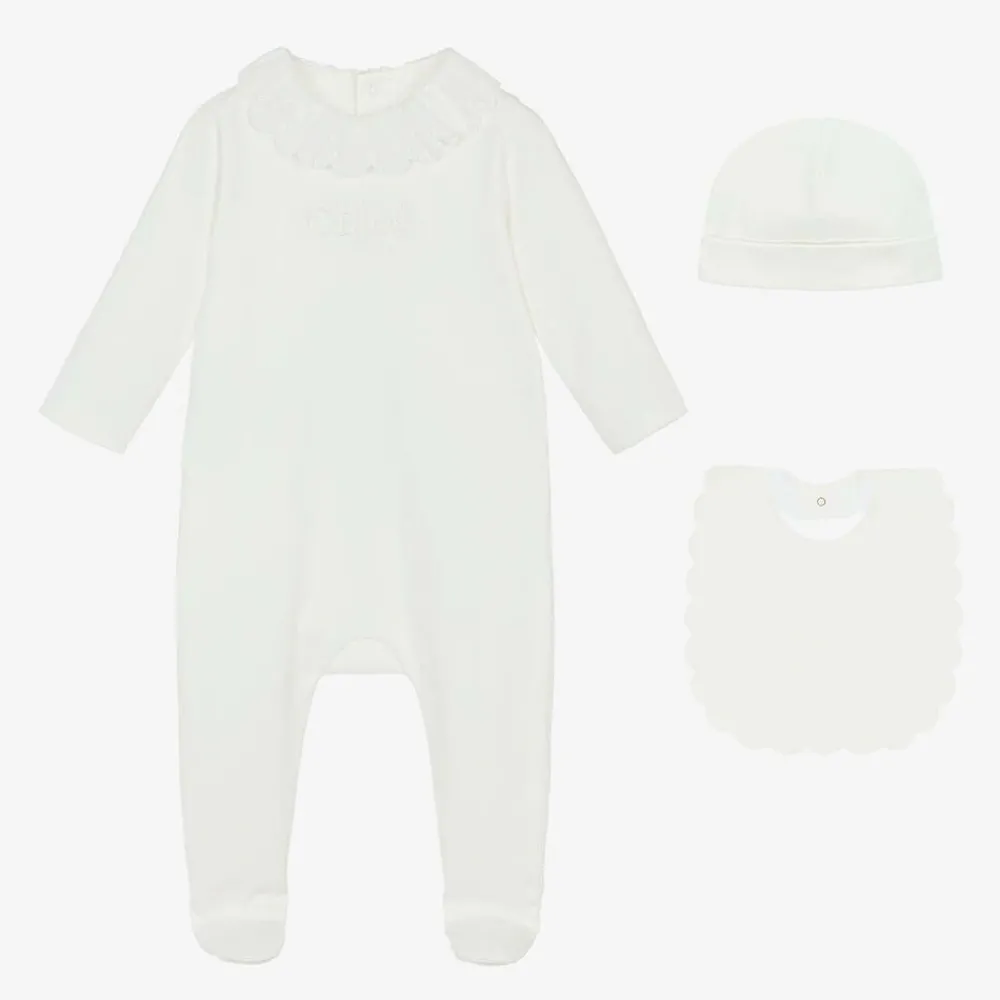 Chloé Babysuits*Girls White Organic Cotton Babysuit Gift Set