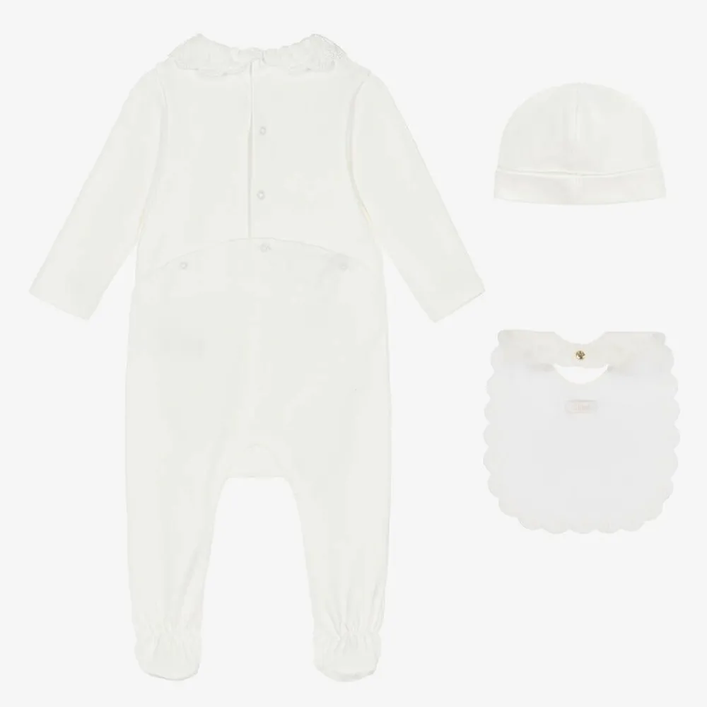 Chloé Babysuits*Girls White Organic Cotton Babysuit Gift Set