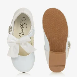 Sevva Bar Shoes*Girls White Patent Faux Leather Bow Shoes
