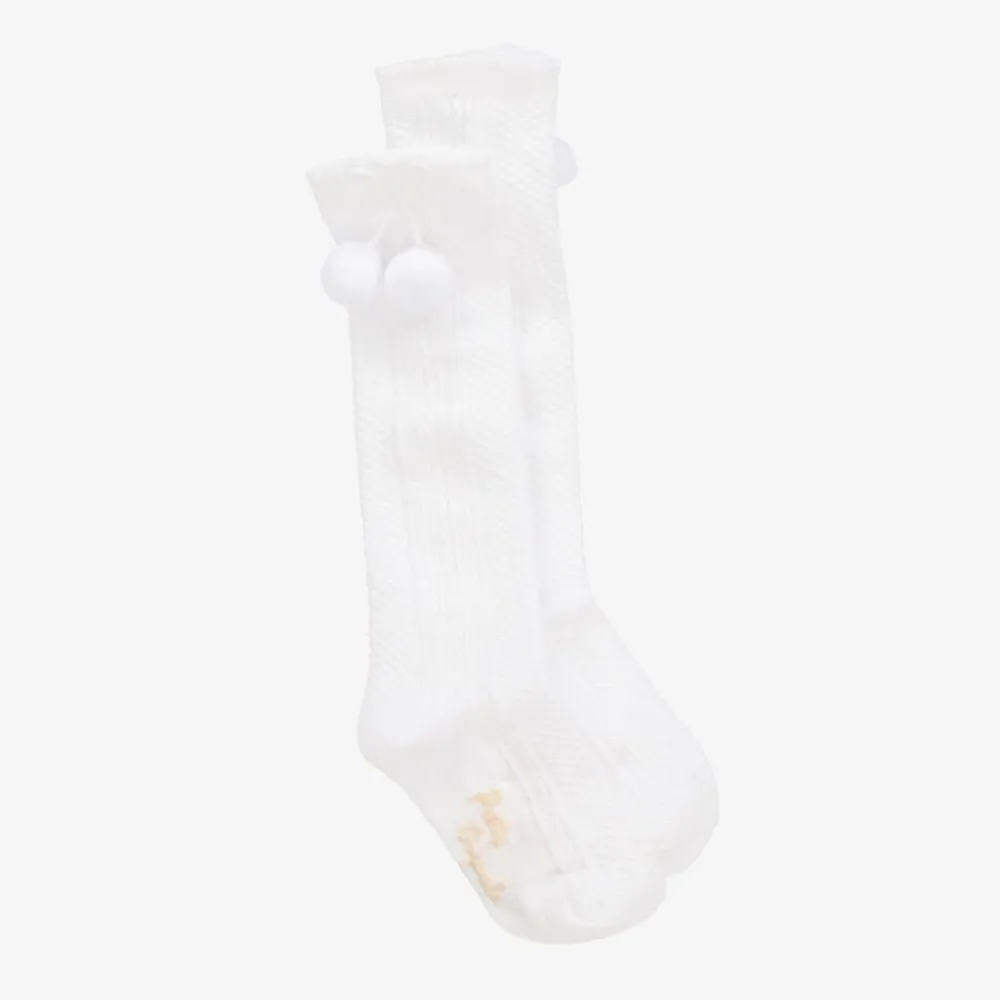 Pretty Originals Socks*Girls White Pom-Pom Cotton Socks