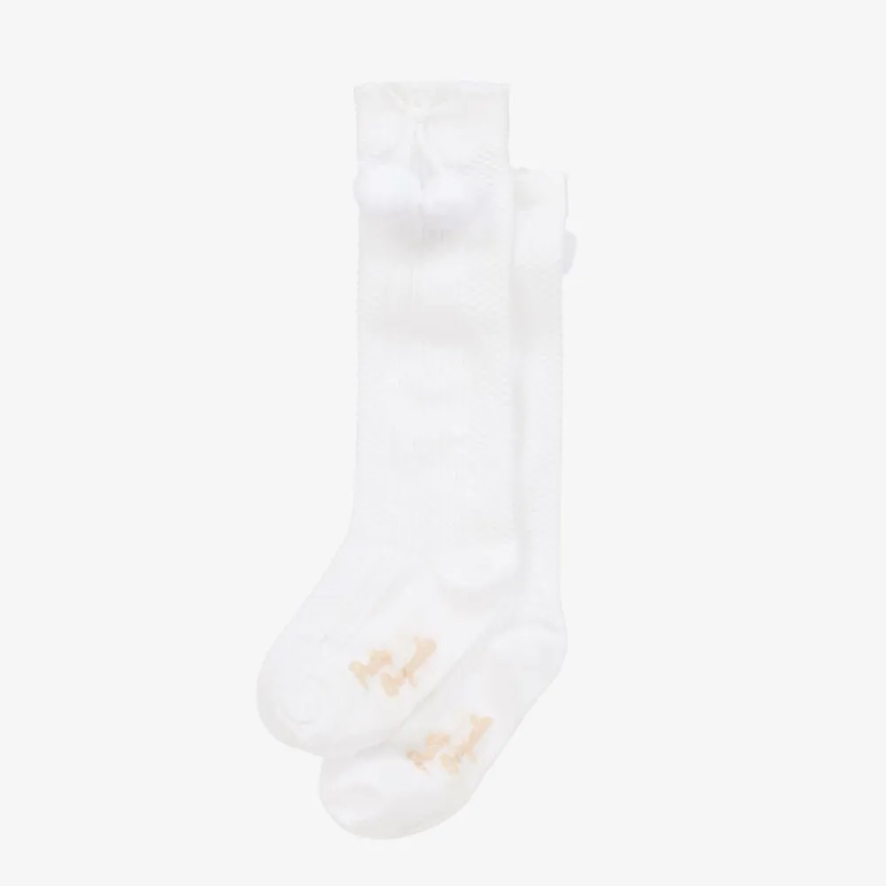 Pretty Originals Socks*Girls White Pom-Pom Cotton Socks