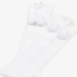 Pretty Originals Socks*Girls White Pom-Pom Cotton Socks