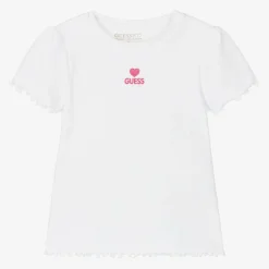 Guess Tops*Girls White Ribbed Cotton Jersey T-Shirt