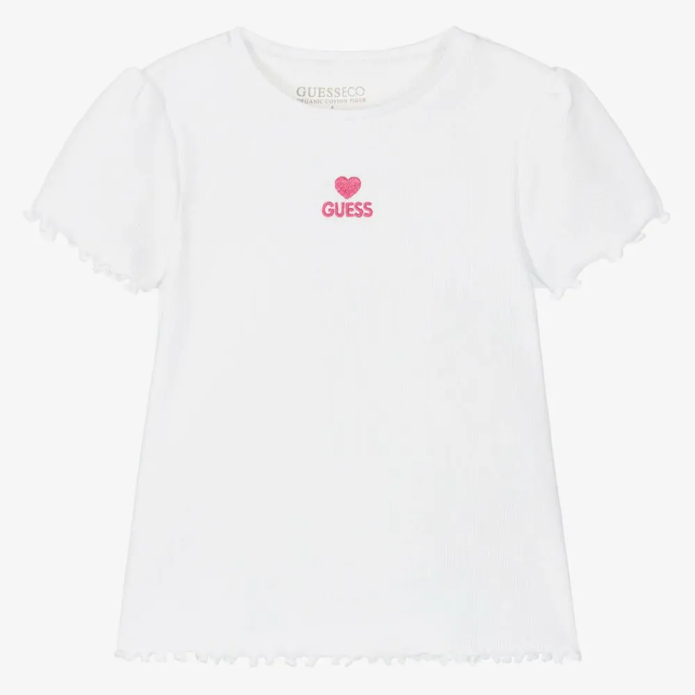 Guess Tops*Girls White Ribbed Cotton Jersey T-Shirt