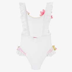 Selini Action Swimwear*Girls White Sequin & Floral Swimsuit