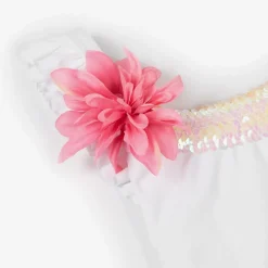 Selini Action Swimwear*Girls White Sequin & Floral Swimsuit