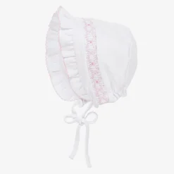 Kissy Kissy Hats|Hats*Girls White Smocked Pima Cotton Bonnet